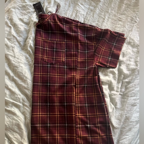 Zara Oversized Boxy Maroon Plaid Short Sleeved Dress. Size Small - Picture 4 of 6